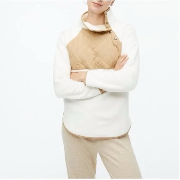 J Crew Factory Quilted Button Neck Sherpa Tunic Top Size Small Faux Fur - Picture 1 of 13